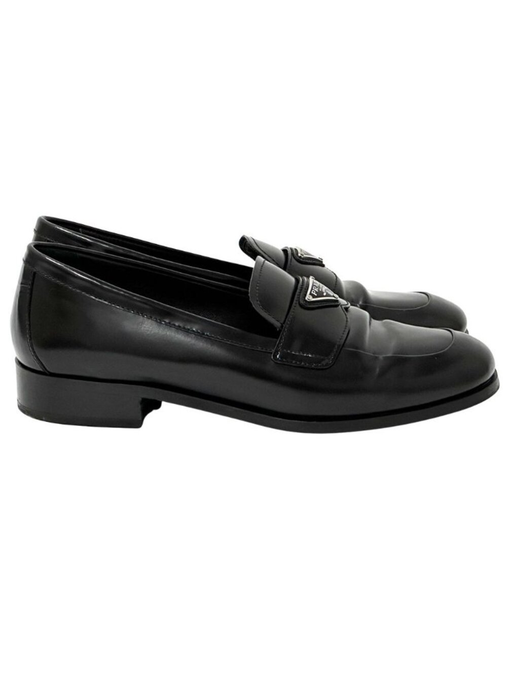 Prada Leather Shoes Triangle Logo Loafers Black 39 Simple - Picture 3 of 15